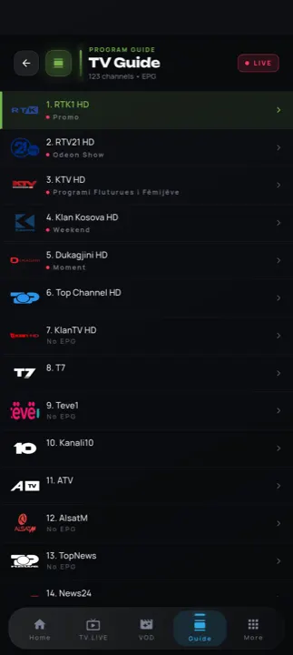 MAXTV 7-day TV guide with now & next