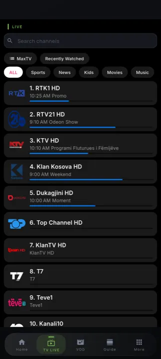 MAXTV live channel list